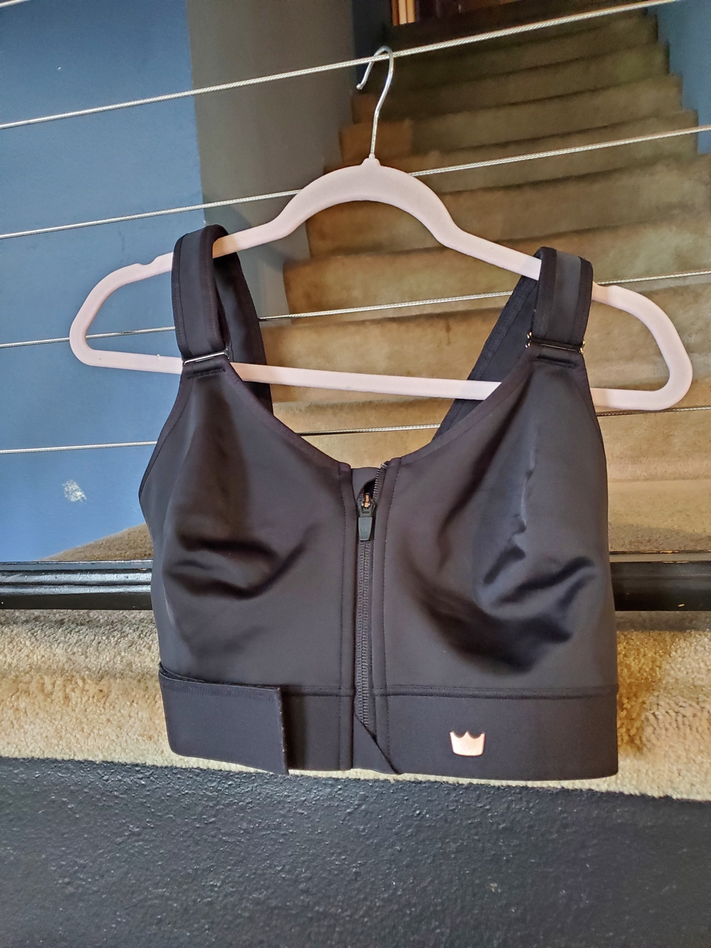 SHEFIT Black Front-Zip High-Support Sports Bra with Wide Straps